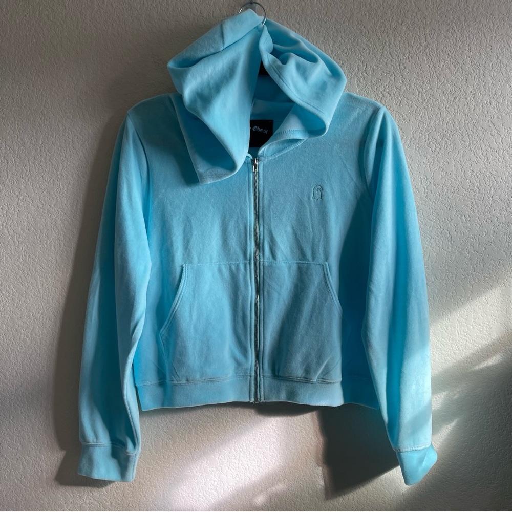 ✨RARE Lonely Ghost | Light Blue Y2K Rhinestone Velour Suit Jacket - Picture 3 of 16